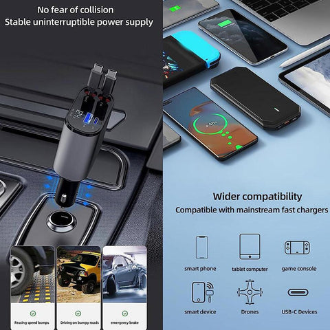 The Ultimate 4-in-1 Retractable Car Charger – Tidy, Fast & Powerful