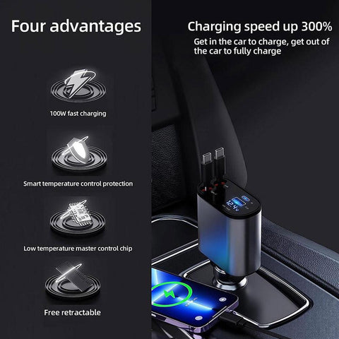 The Ultimate 4-in-1 Retractable Car Charger – Tidy, Fast & Powerful