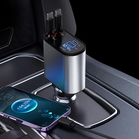 The Ultimate 4-in-1 Retractable Car Charger – Tidy, Fast & Powerful