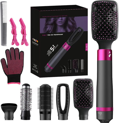 "5-in-1 Hair Dryer Brush – Fast Drying, Straightening & Curling with Negative Ion Technology"