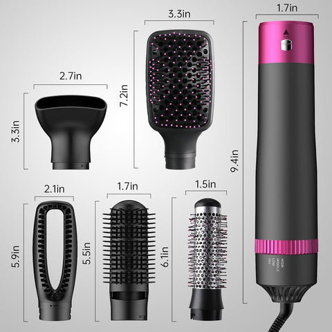 "5-in-1 Hair Dryer Brush – Fast Drying, Straightening & Curling with Negative Ion Technology"
