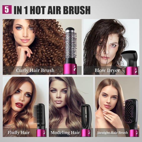 "5-in-1 Hair Dryer Brush – Fast Drying, Straightening & Curling with Negative Ion Technology"