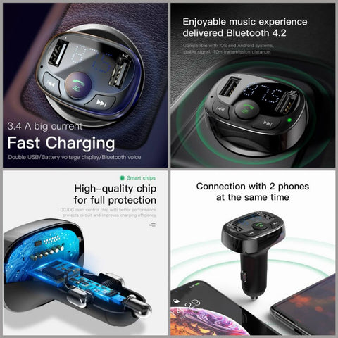 Baseus FM Transmitter Aux Modulator Bluetooth Car Charger Kit