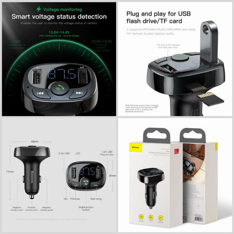 Baseus FM Transmitter Aux Modulator Bluetooth Car Charger Kit